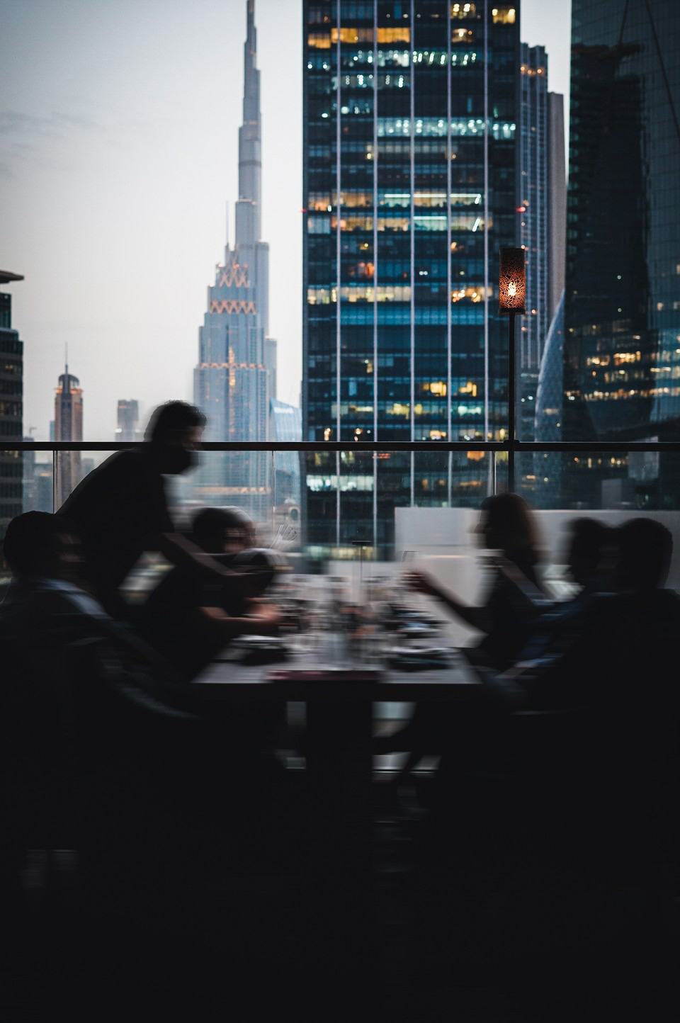 CLAP Dubai Interior, with a view of the Burj Khalifa during a private event