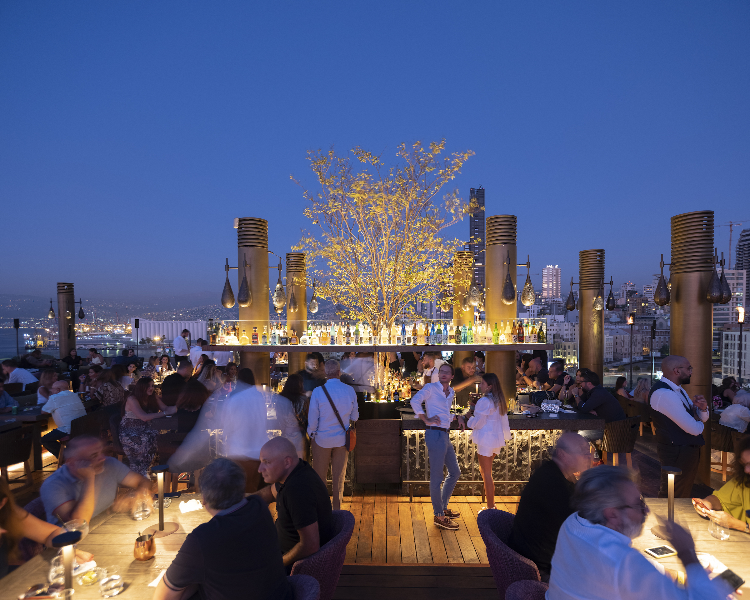 Nightlife; rooftop restaurant view at CLAP Beirut, fine dining japanese restaurant & bar