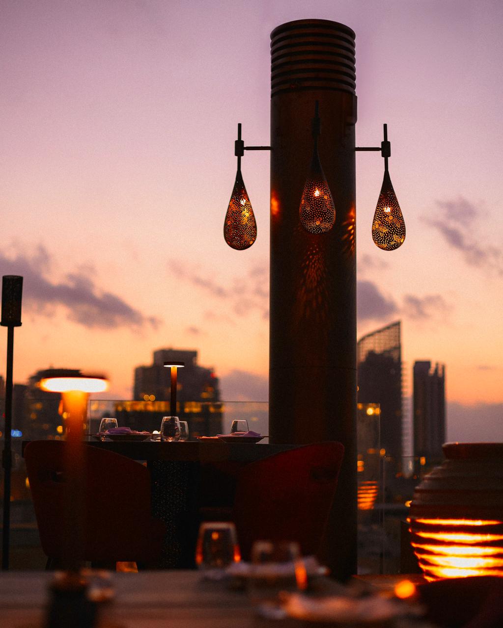 A set table at CLAP BEIRUT Golden Hours during twilight